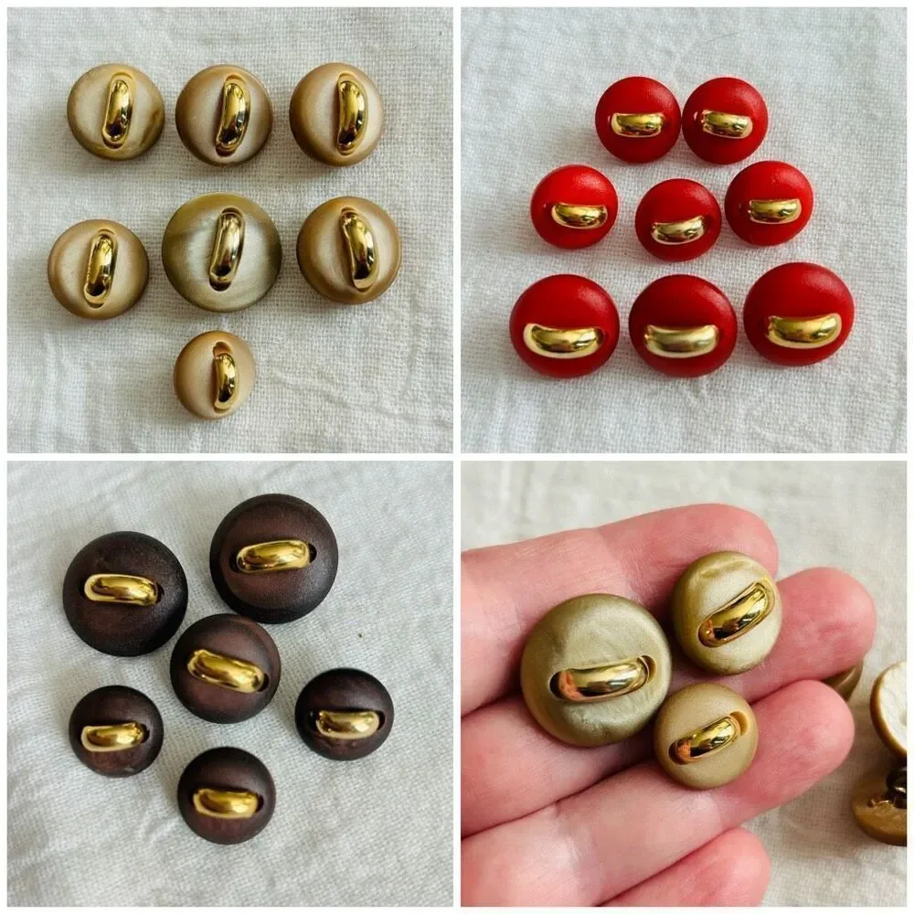 Vintage Lot of Mid Century Buttons Red Brown Beige Gold Asst Sizes Shank Backs
